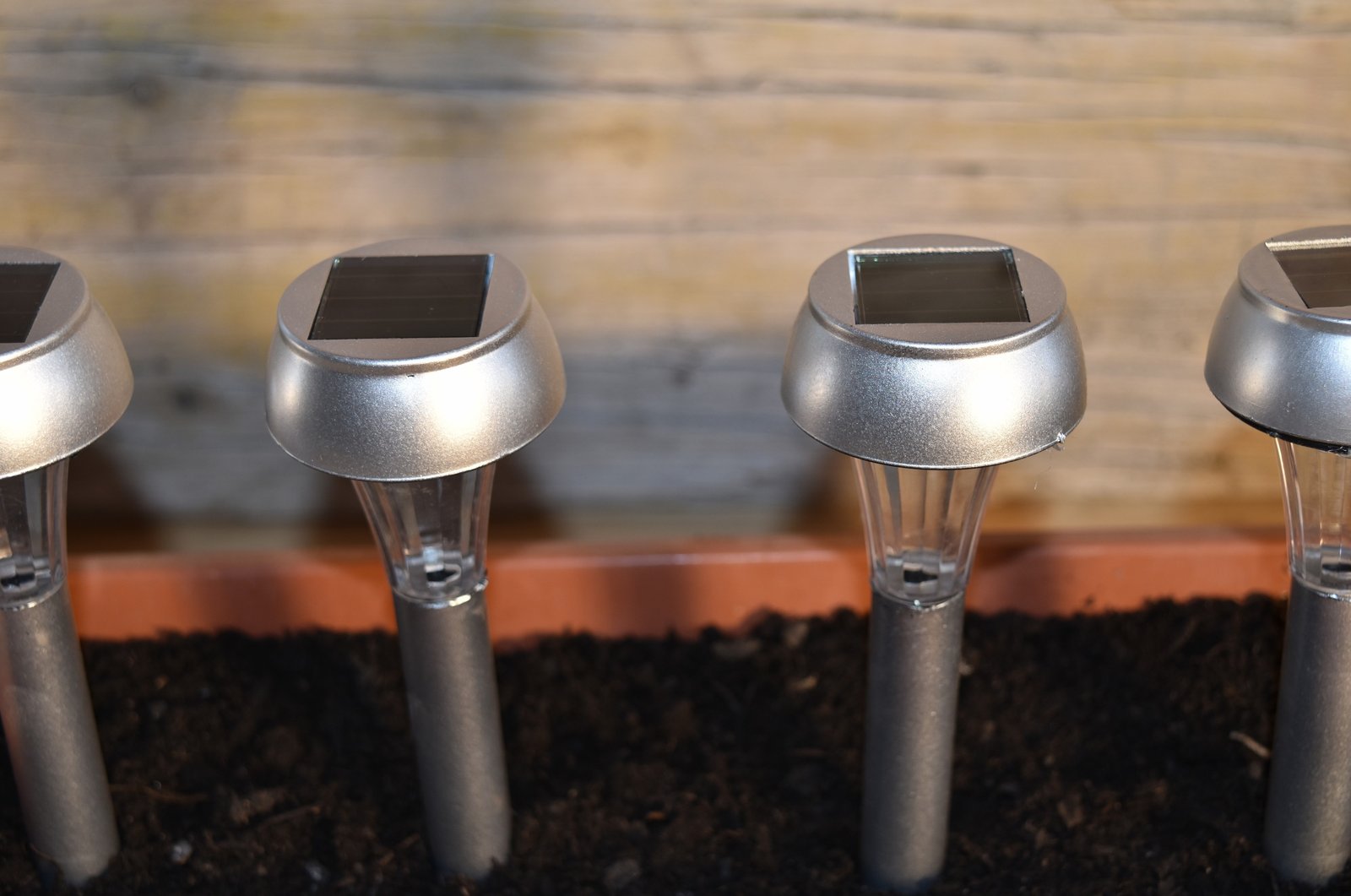 Close-up of a solar cell on top of a garden light