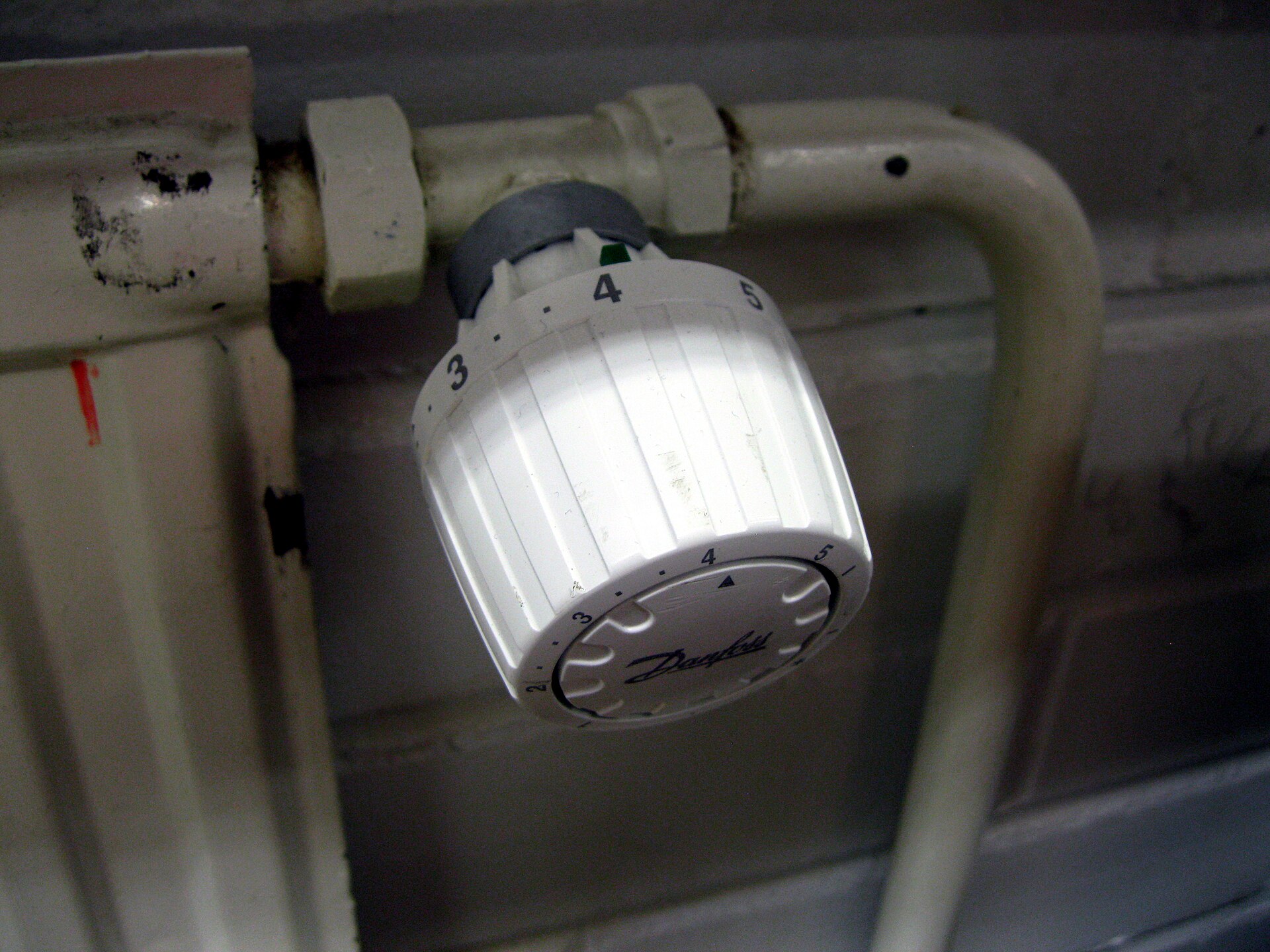 A thermostatic radiator valve on a home radiator
