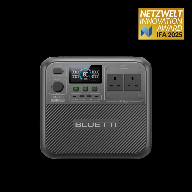 BLUETTI Elite 200 V2 portable power station front panel with UK sockets