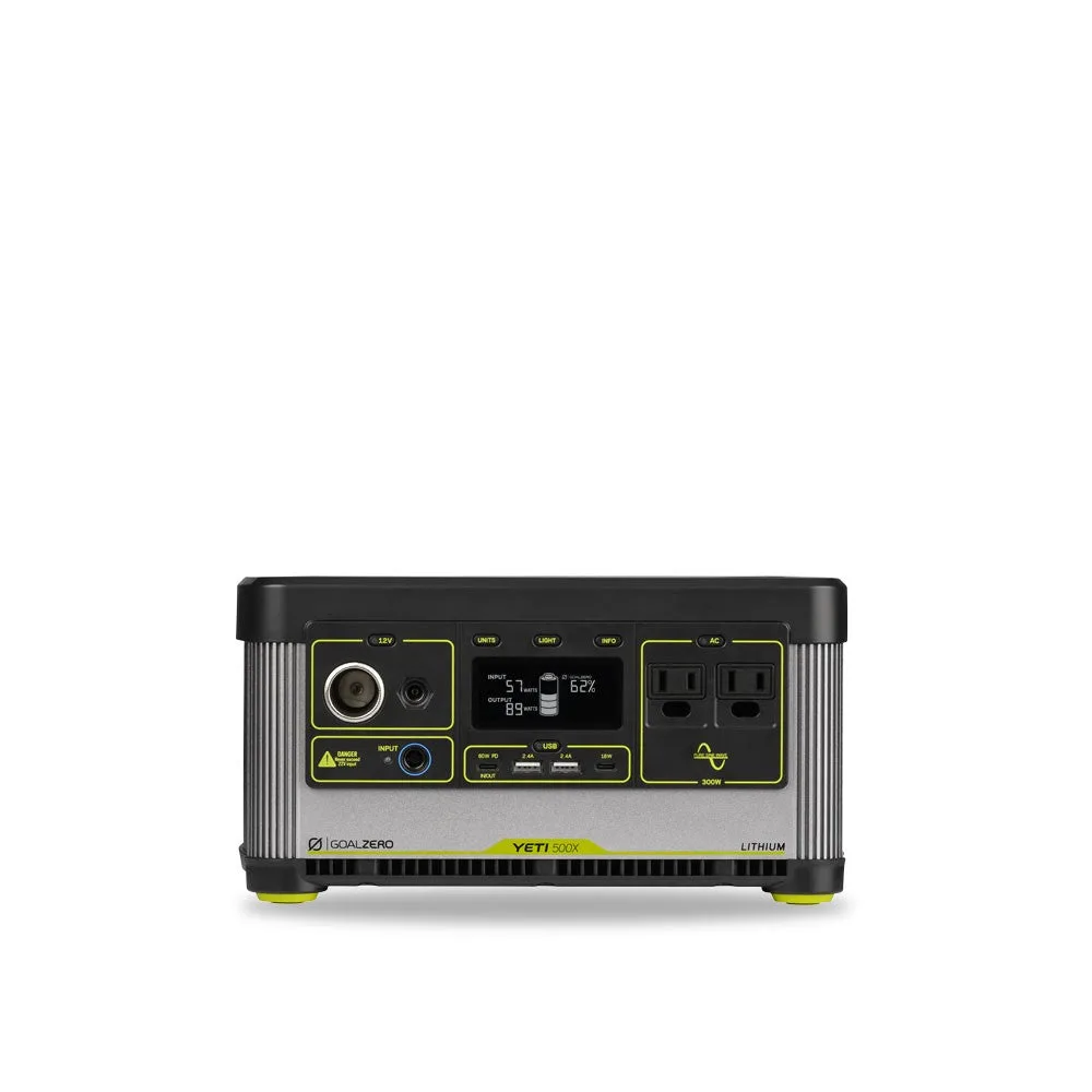 Goal Zero Yeti 500X portable power station rear panel showing ports and display