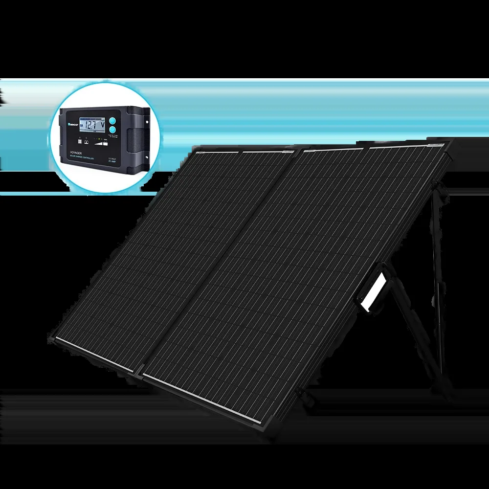 Renogy 200W monocrystalline foldable solar suitcase kit with charge controller inset