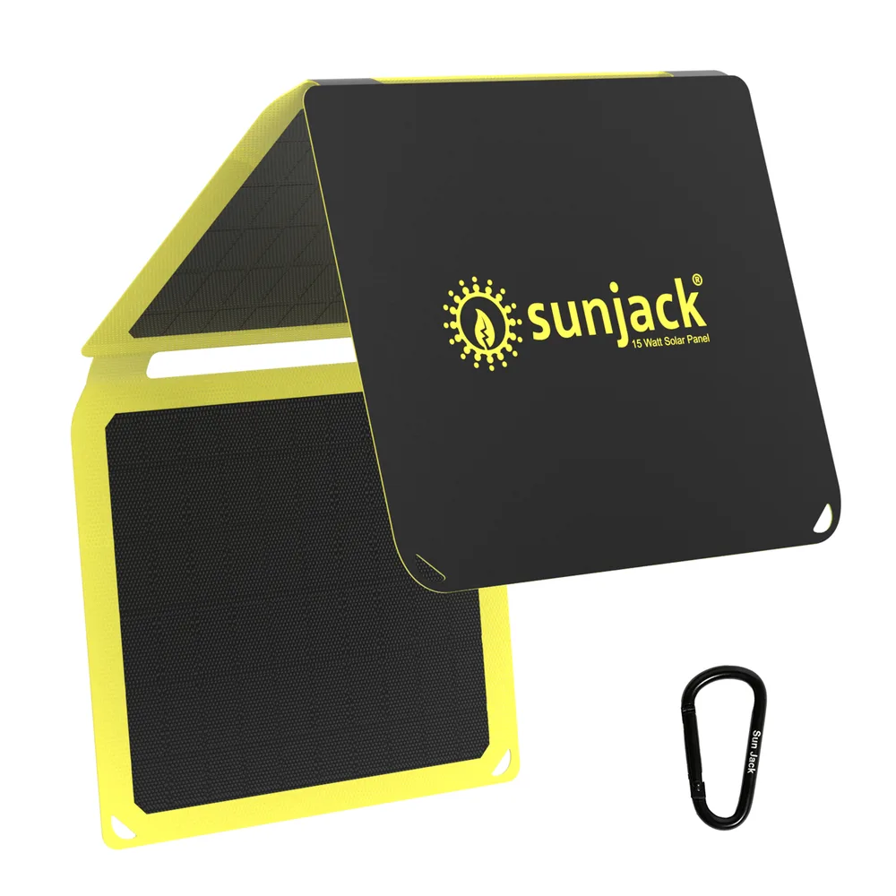 SunJack 15 Watt ETFE foldable portable solar panel charger, opened flat