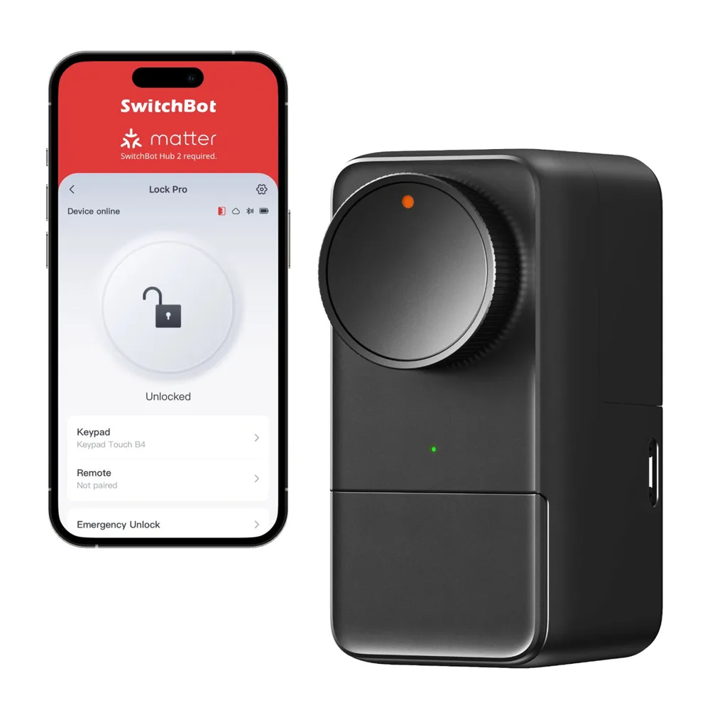 SwitchBot Lock Pro retrofit smart lock with app on phone